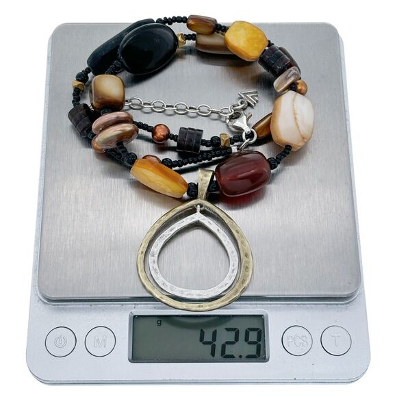 Silpada Sterling Silver 925 Brass Teardrop Pendant Beaded Necklace 18"-20" - Picture 4 of 4